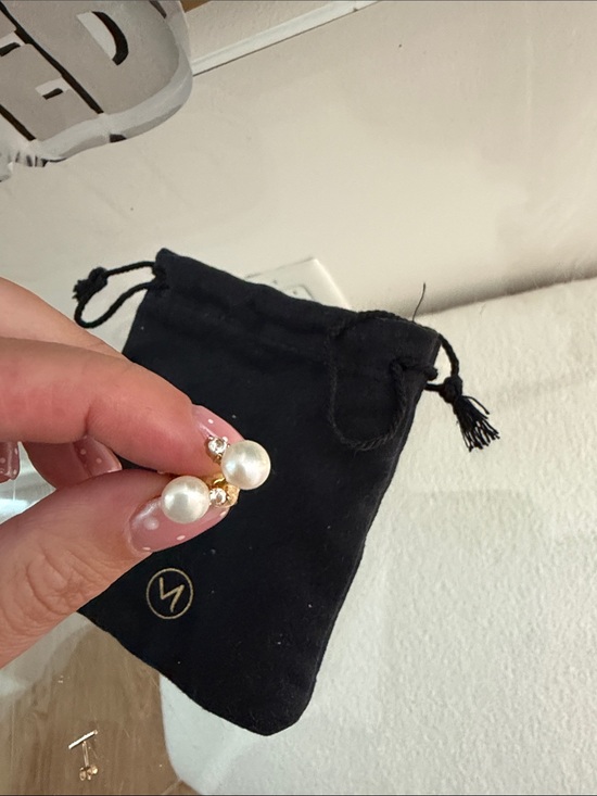 Mejuri Handbags - Mejuri Gold Tone Faux Pearl Stud Earrings with Black Drawstring Pouch